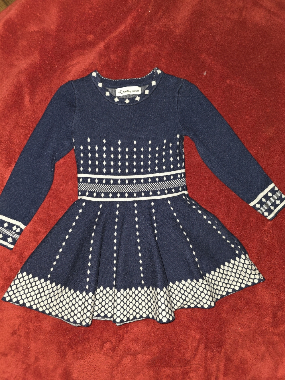 Navy & White Knit Fit-and-Flare Girls Dress